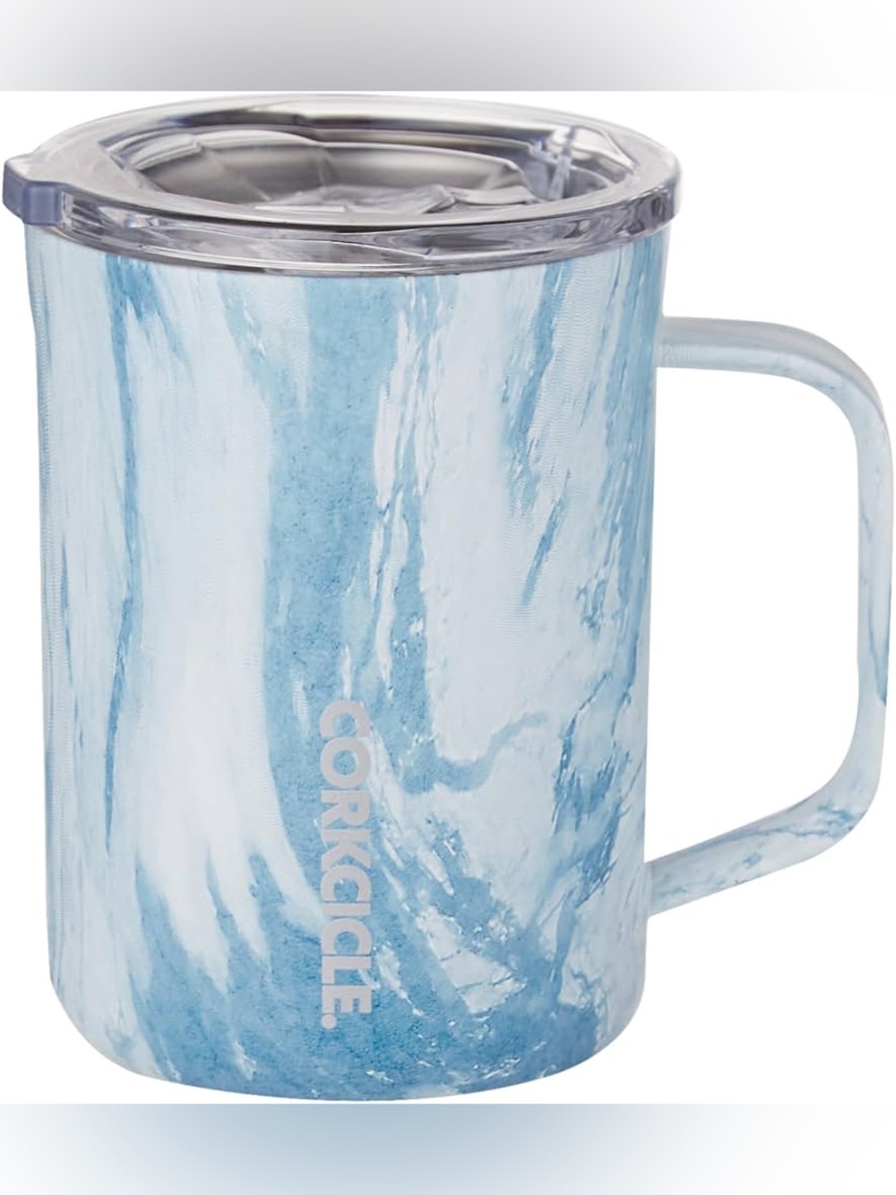 Corkcicle Light Blue Marble Insulated Mug with Clear Lid